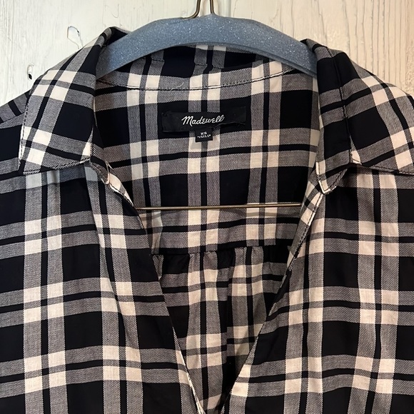 MADEWELL Arion Black and White Plaid Wrap Front Shirt, Size XS - Picture 2 of 10